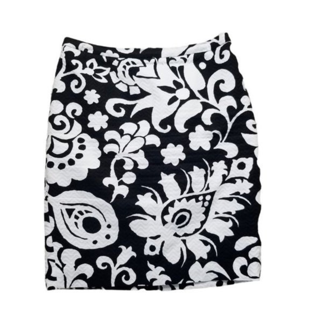 Talbots Floral Black White Pencil Lined Skirt 4P